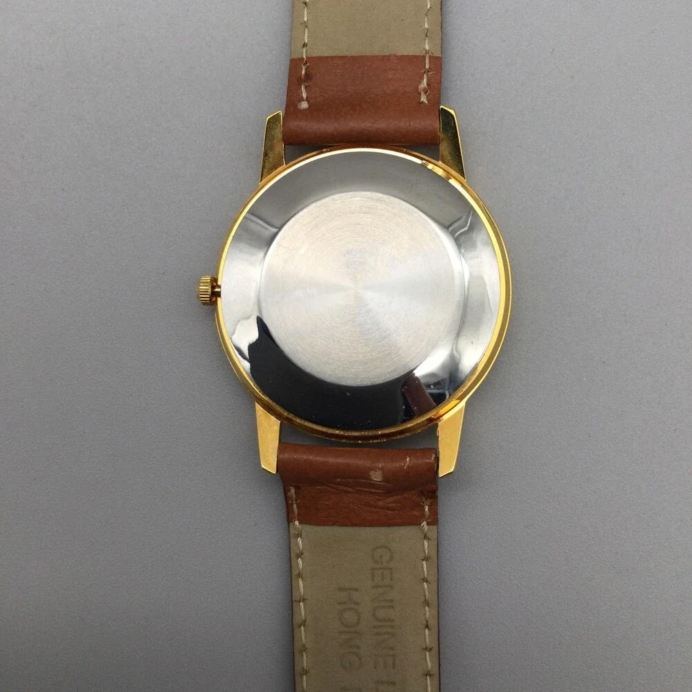 Mary Engelbreit Pals Womens Watch 34mm Gold Tone Brown Leather Band New Battery